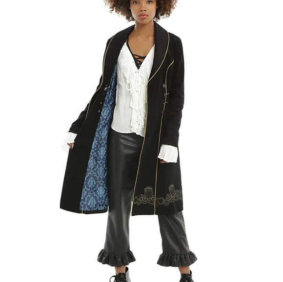 Doctor Who Hot Topic BBC Long Tardis Deep Navy Black Trench Long Coat NWT Medium - Picture 4 of 14